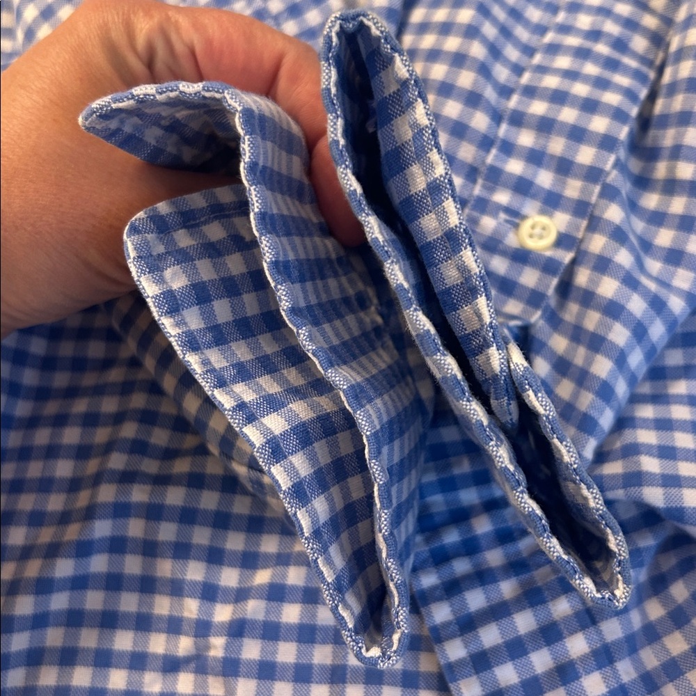 Ralph Lauren Blue and White Gingham Slim Fit Button-Down Shirt - Picture 3 of 5